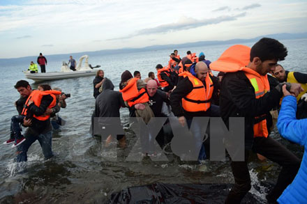 Người di cư tới đảo Lesbos của Hy Lạp sau hành trình vượt biển Aegean từ Thổ Nhĩ Kỳ ngày 24/11.